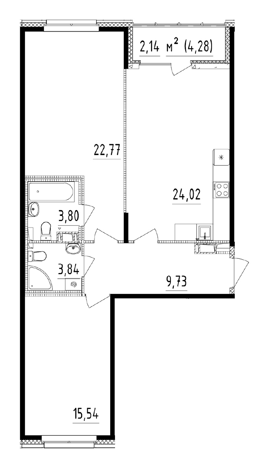 2-комнатная квартира 79.7 м², 13/14 эт., ЖК «Чёрная речка»